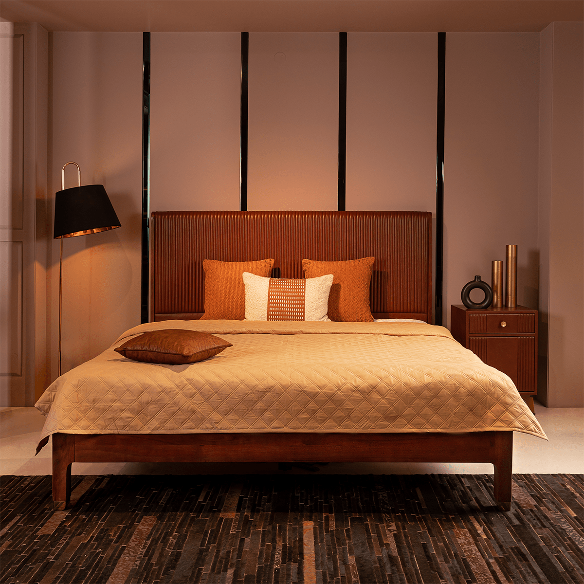 Stanford Leather King Bed Cognac - Three Sixty Life