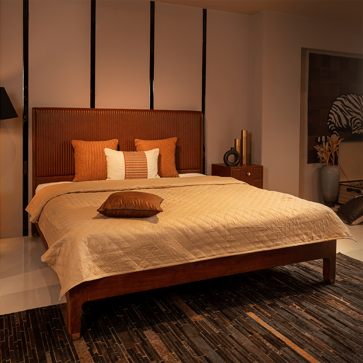 Stanford Leather King Bed Cognac - Three Sixty Life