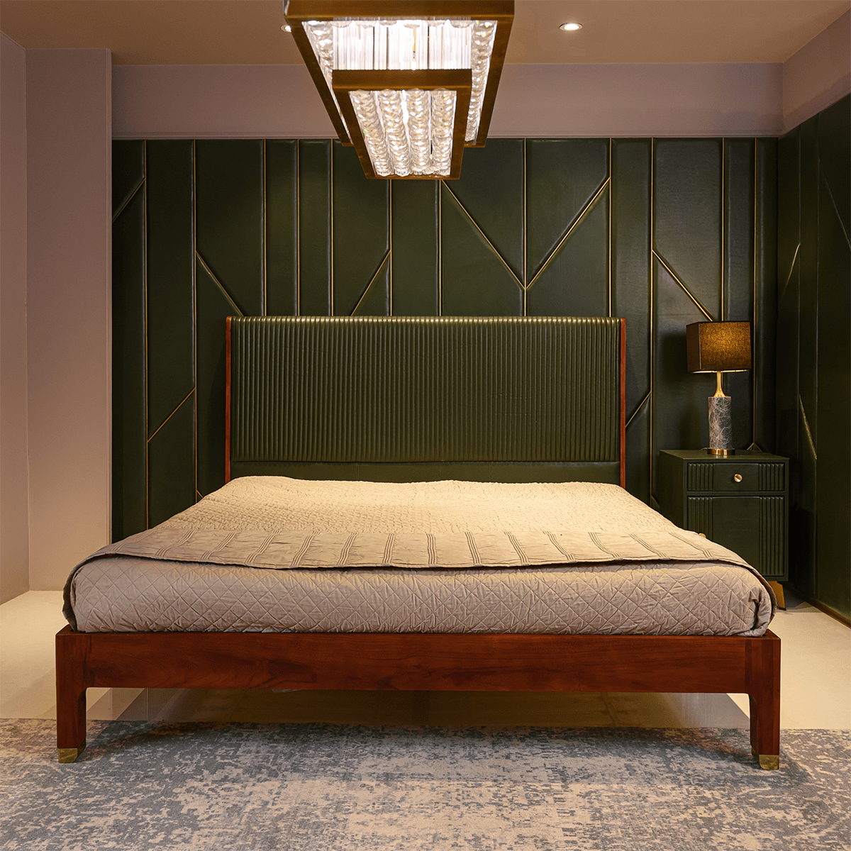 Stanford Leather King Bed Green - Three Sixty Life
