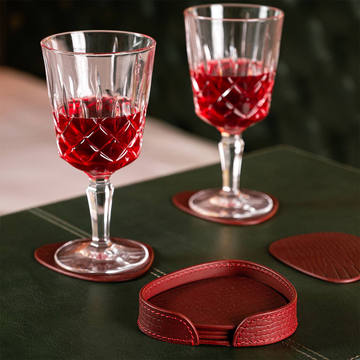 Sterling Coasters Set Abstract Shape Maroon