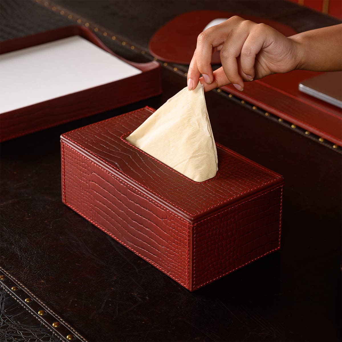 Sterling Tissue Box Holder Maroon