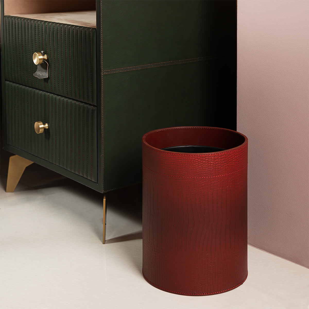 Sterling Wastebin With Metal Inner Maroon
