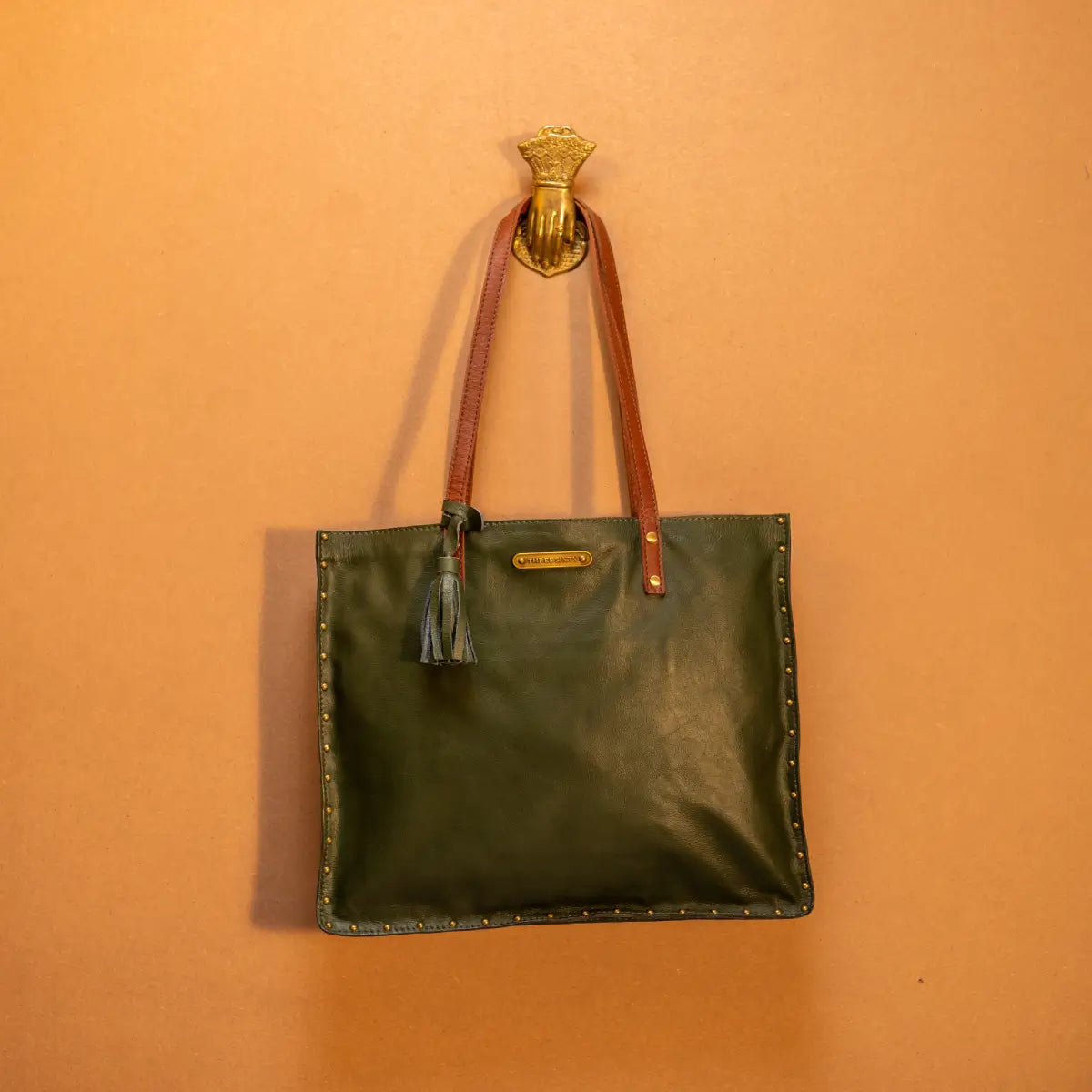 Ines Tote Bag- Genuine Waxy Leather Olive Green