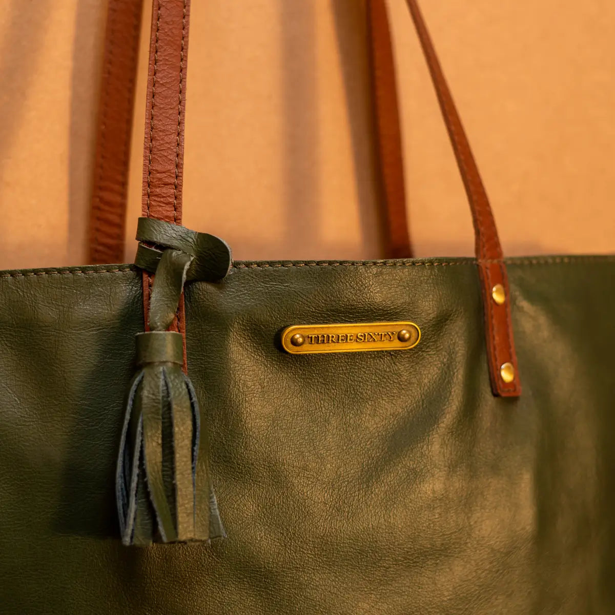 Ines Tote Bag- Genuine Waxy Leather Olive Green