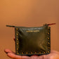 Ines Small Utility Pouch - Genuine Waxy Leather Olive Green