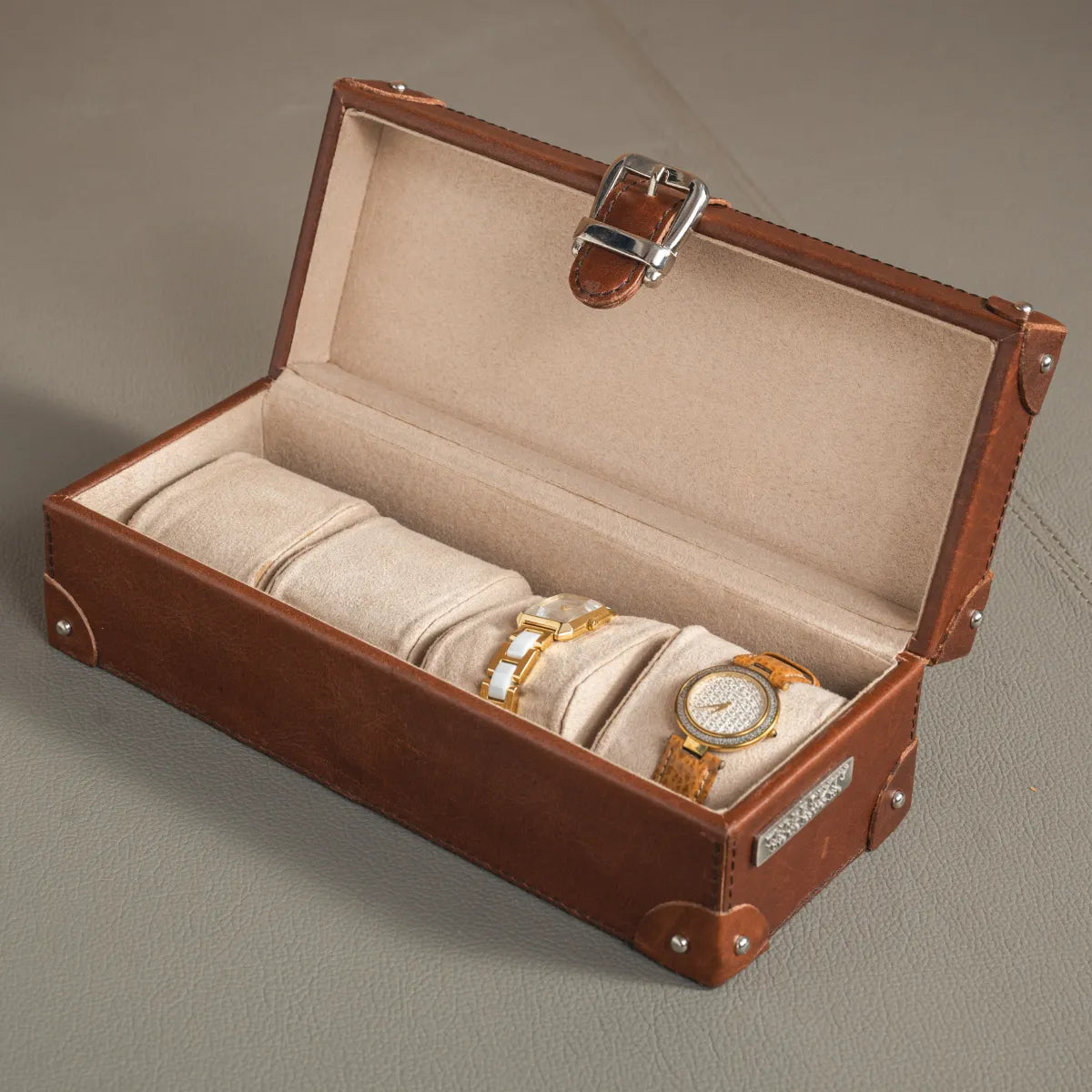 Watch Box of 4 Waxy Leather - Cognac