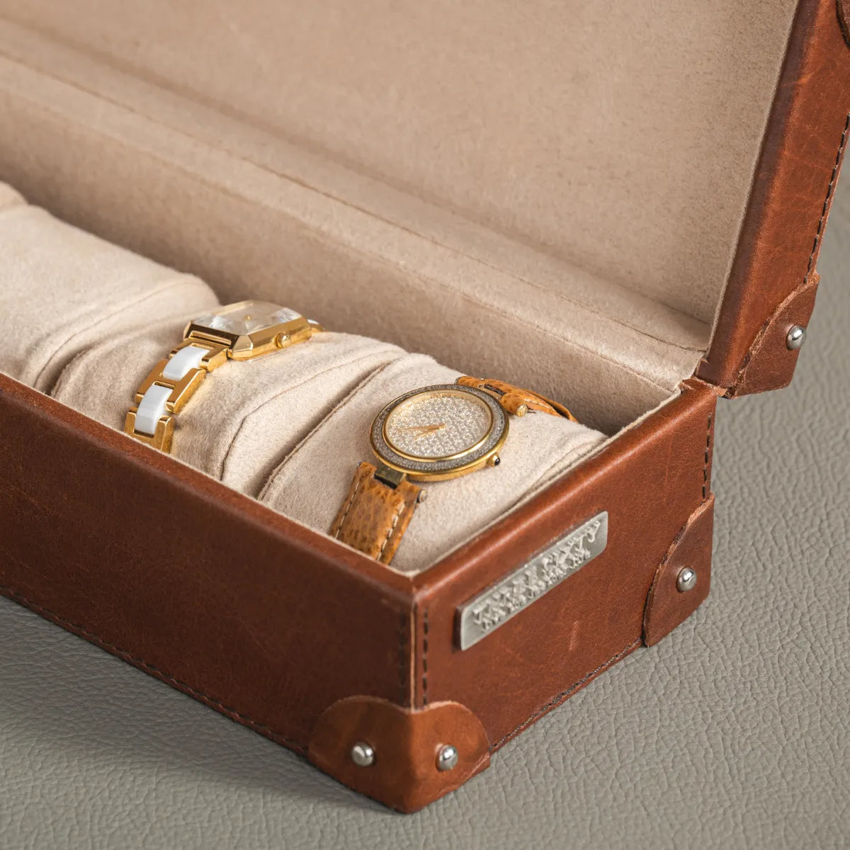 Watch Box of 4 Waxy Leather - Cognac