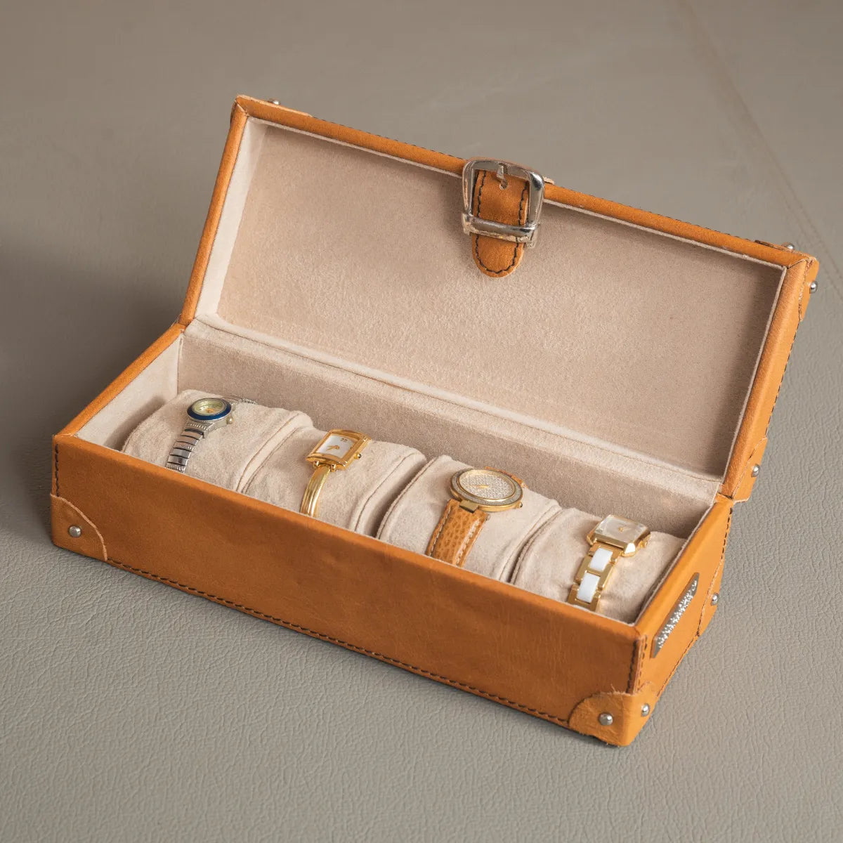 Watch Box of 4 Waxy Leather Tan
