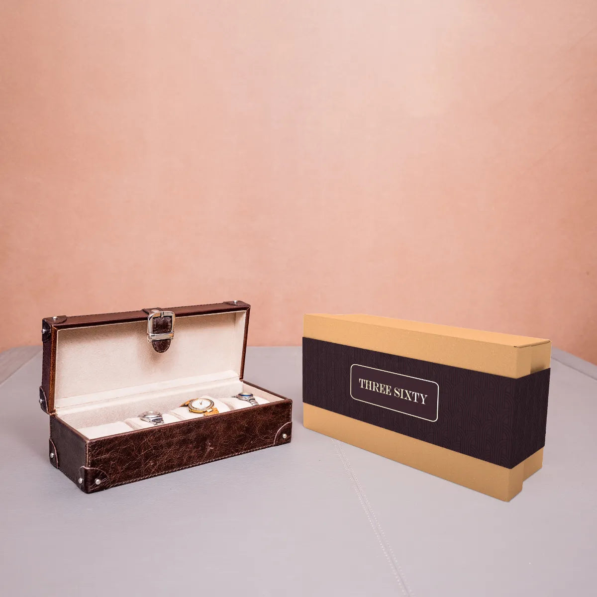 Watch Box of 4 Waxy Leather - Cognac