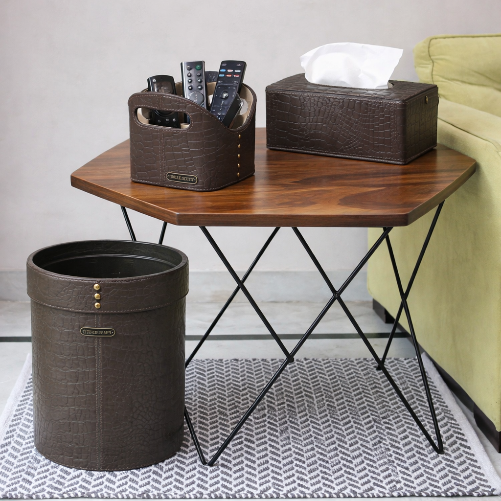 Eden Organiser, Waste Bin & Tissue Box Set Brown