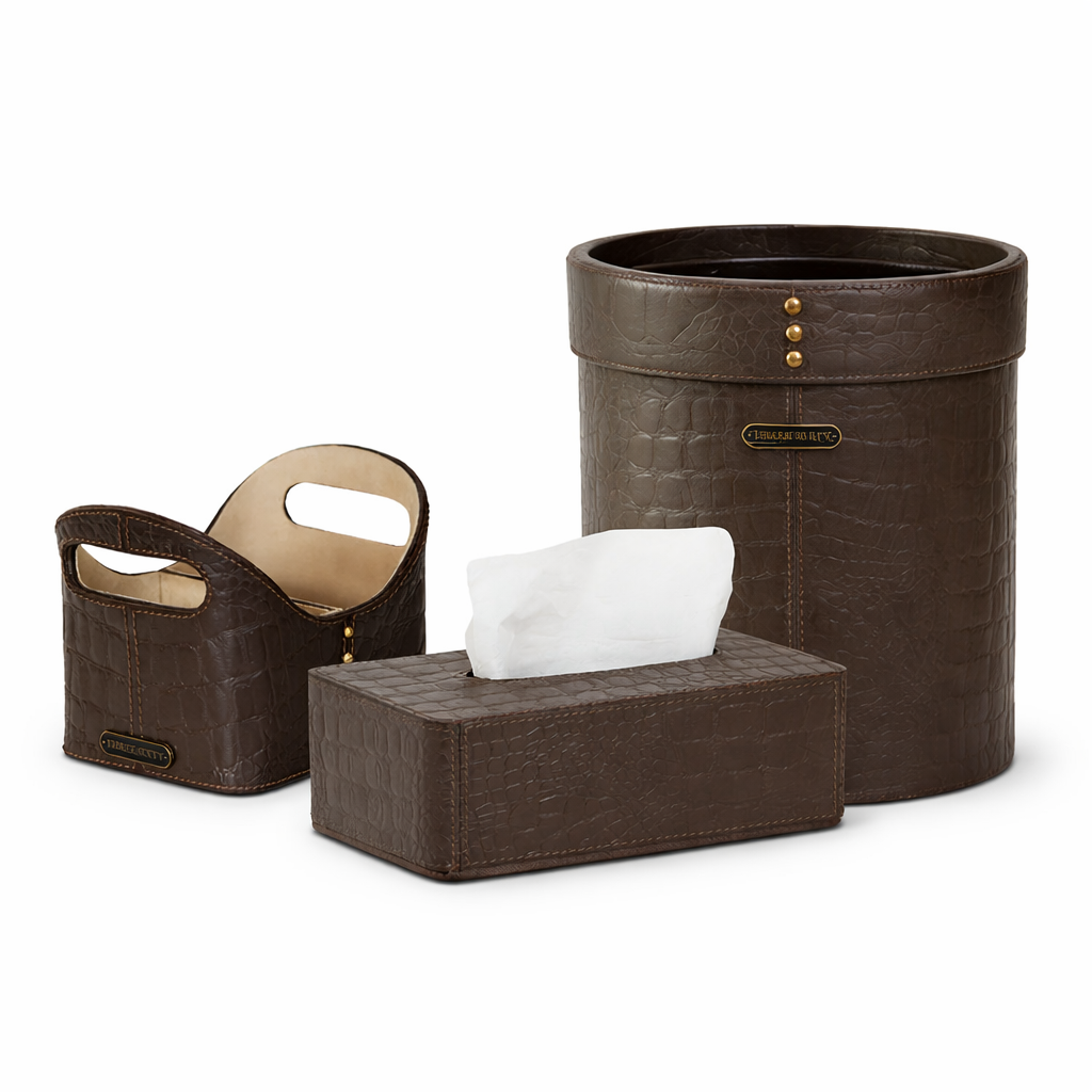 Eden Organiser, Waste Bin & Tissue Box Set Brown