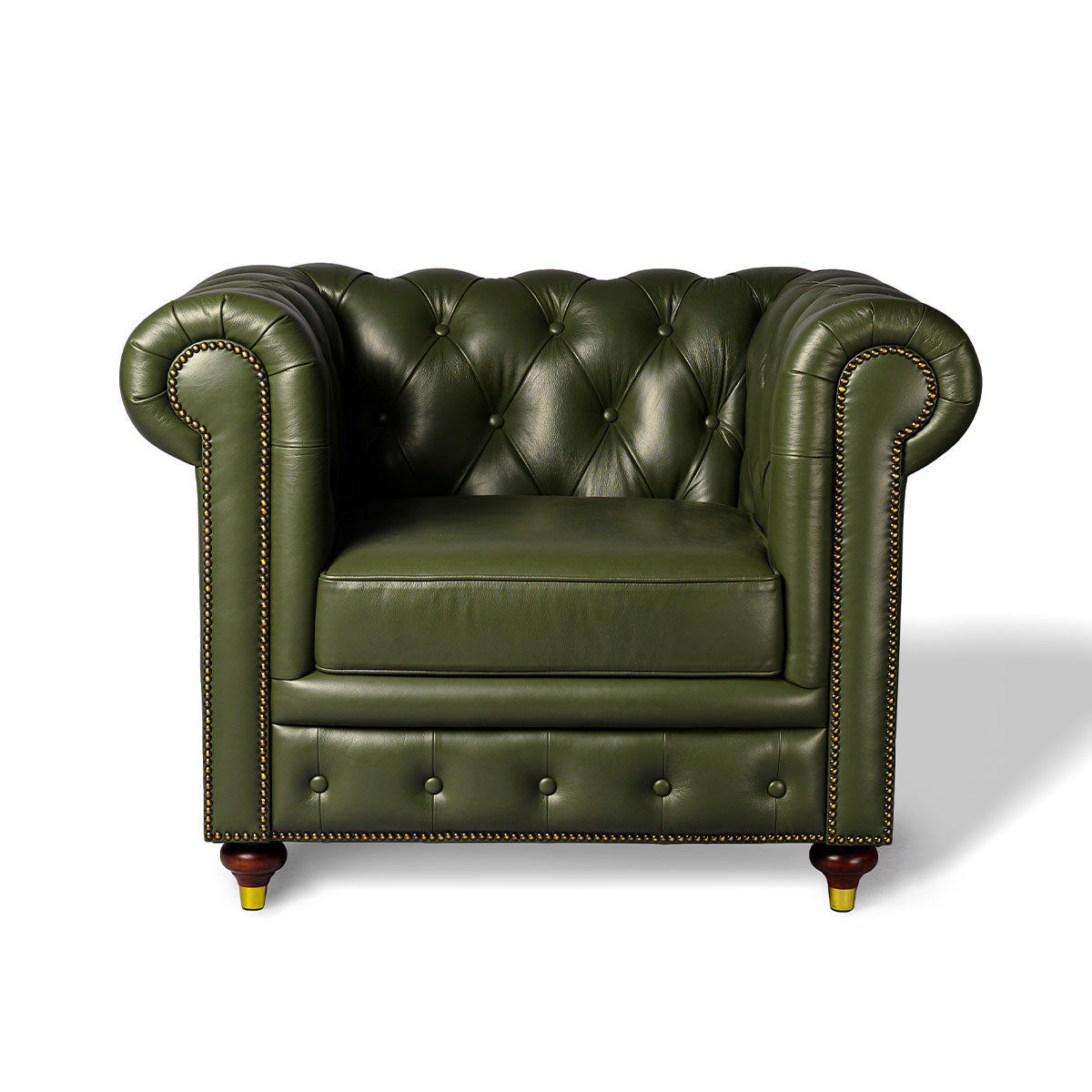 Chesterfield Genuine Leather Single Seater Sofa Olive Green