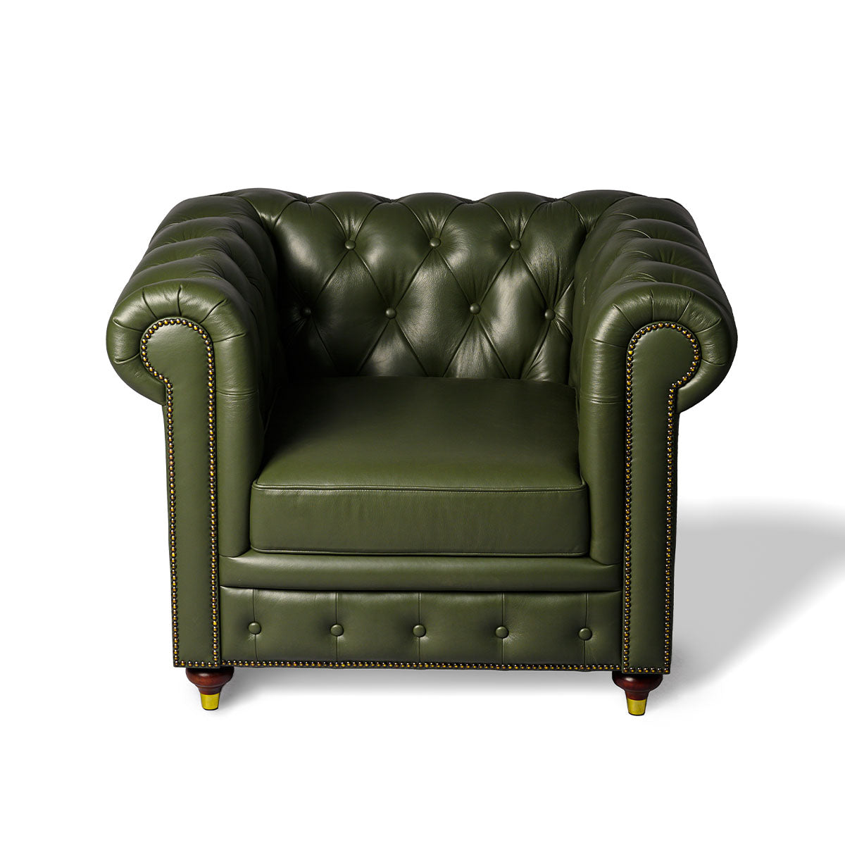 Chesterfield Genuine Leather Single Seater Sofa Olive Green