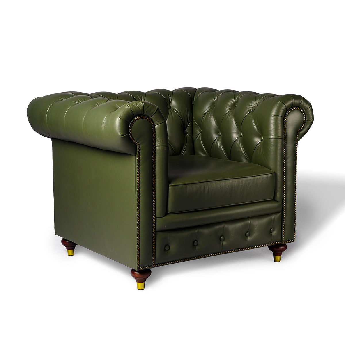Chesterfield Genuine Leather Single Seater Sofa Olive Green
