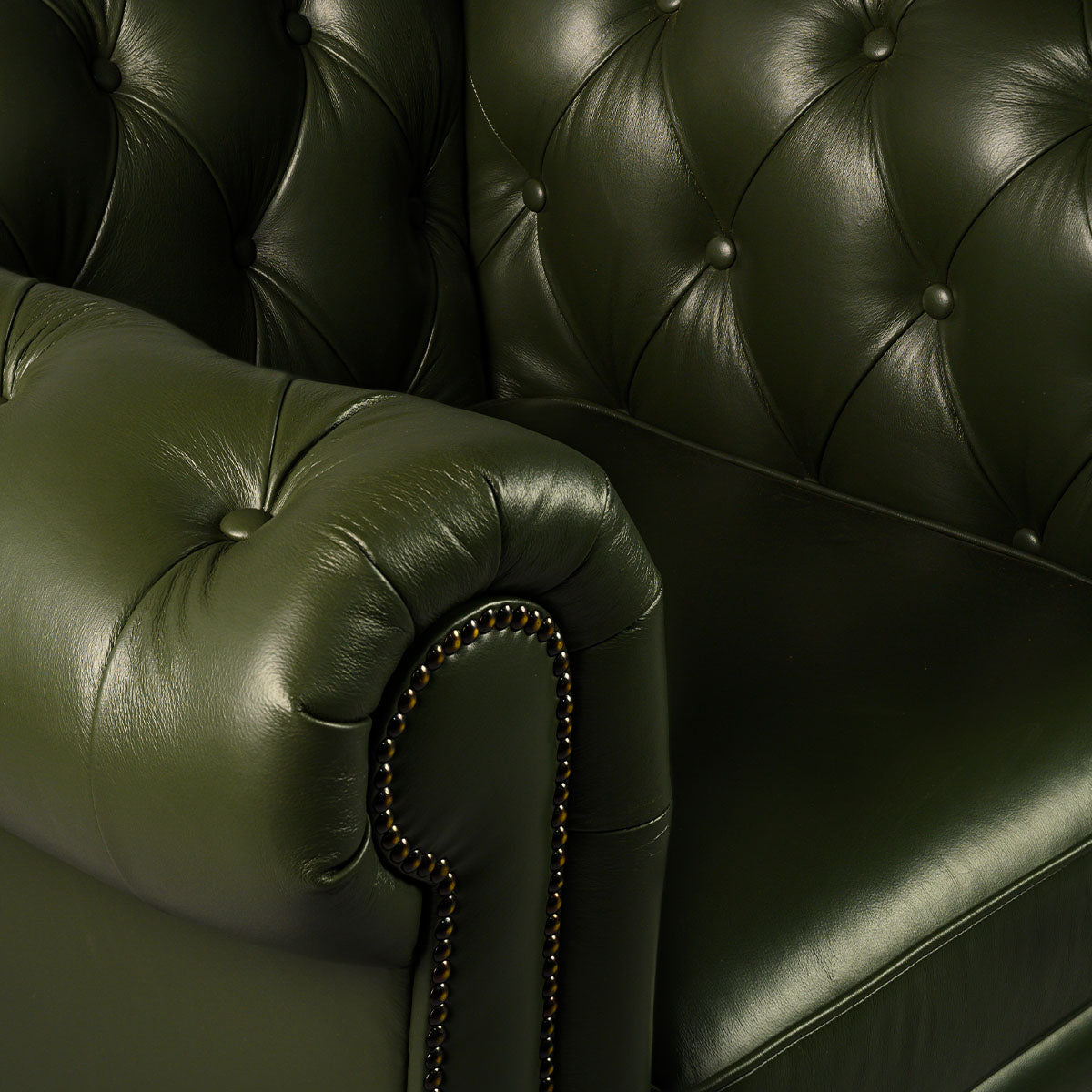 Chesterfield Genuine Leather Single Seater Sofa Olive Green