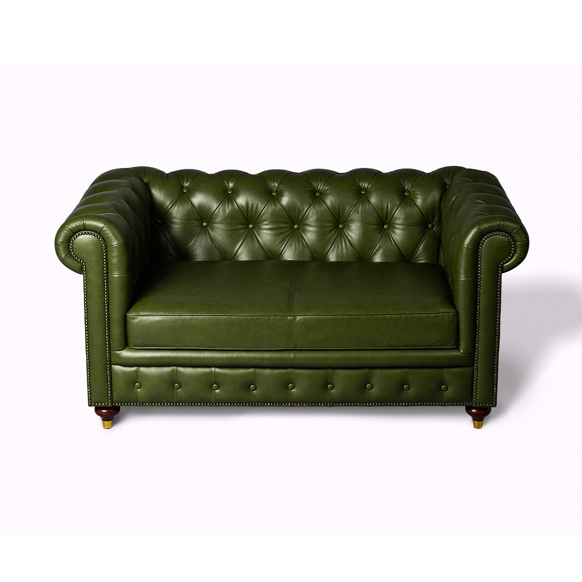 Chesterfield Genuine Leather Two Seater Sofa Olive Green