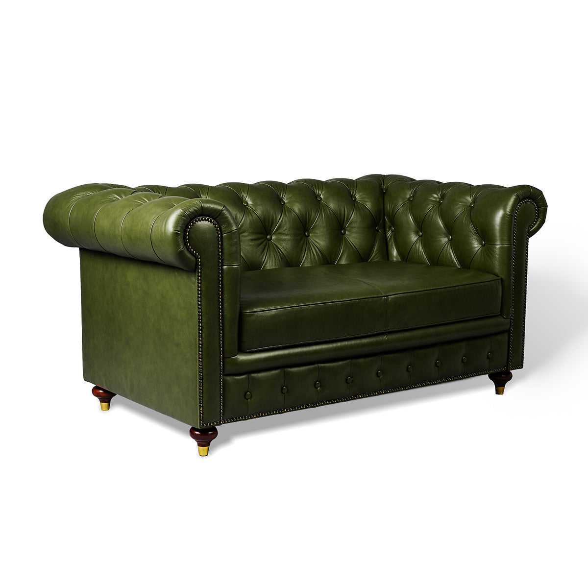 Chesterfield Genuine Leather Two Seater Sofa Olive Green