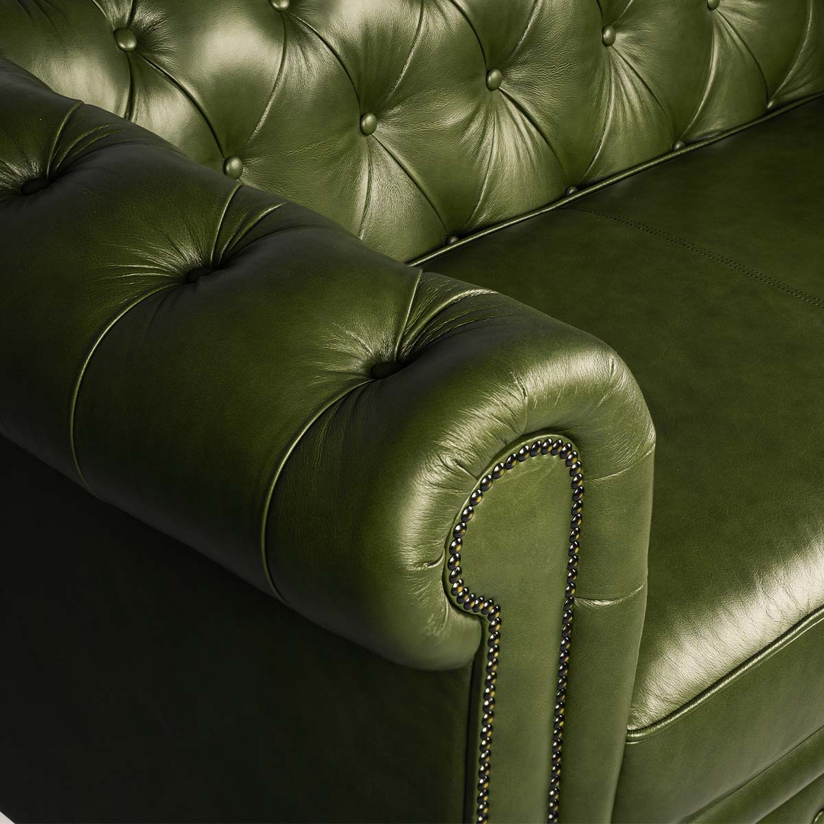 Chesterfield Genuine Leather Two Seater Sofa Olive Green