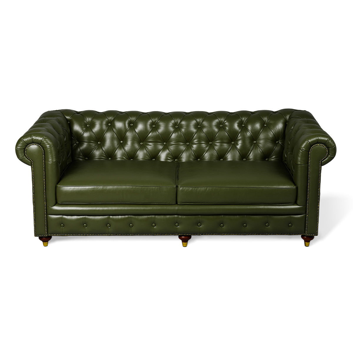 Chesterfield Genuine Leather Three Seater Sofa Olive Green