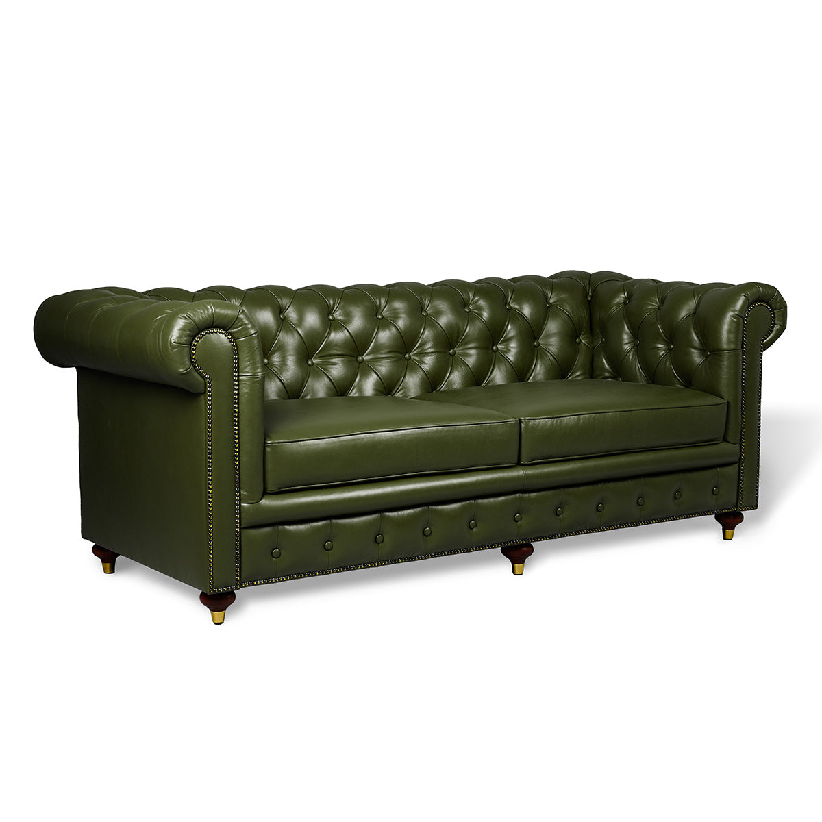 Chesterfield Genuine Leather Three Seater Sofa Olive Green