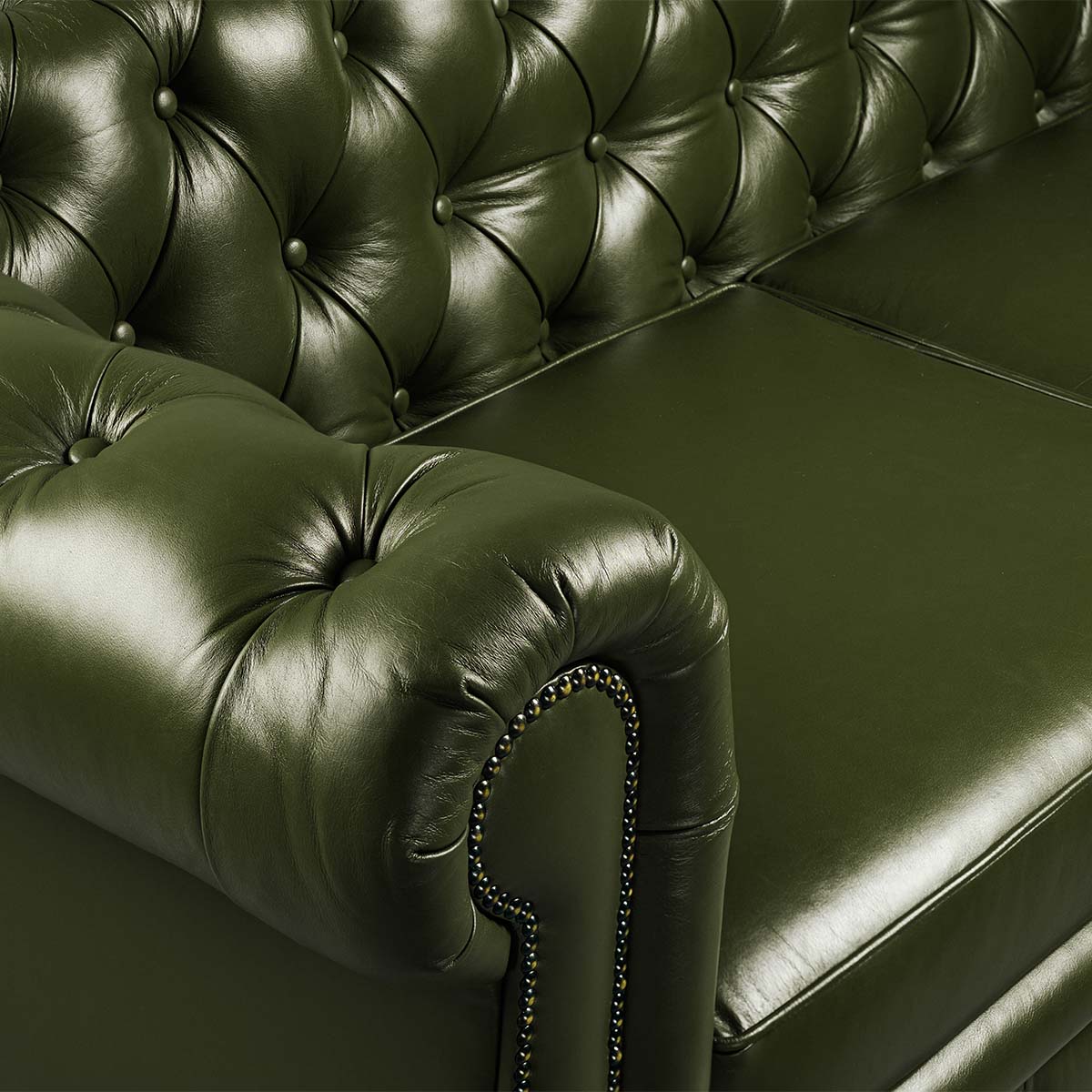 Chesterfield Genuine Leather Three Seater Sofa Olive Green