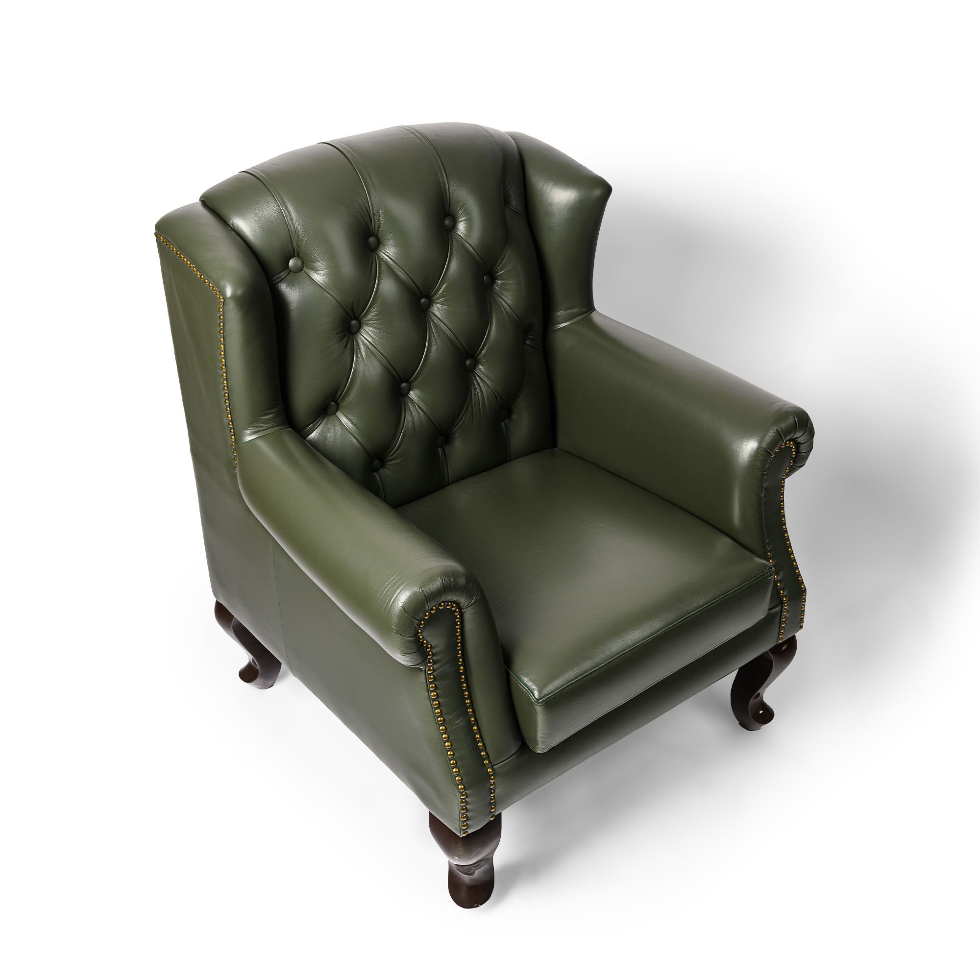 Genuine Leather Chesterfield Wing Chair Green
