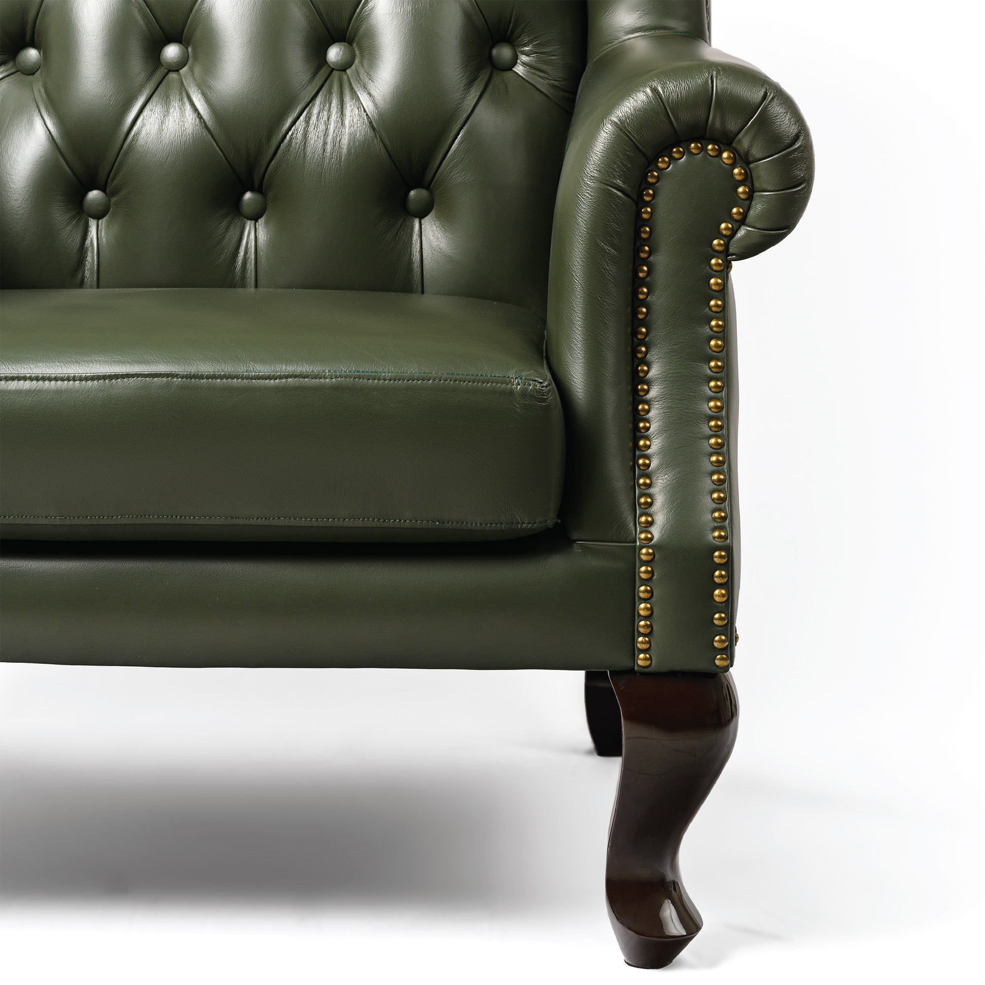Genuine Leather Chesterfield Wing Chair Green