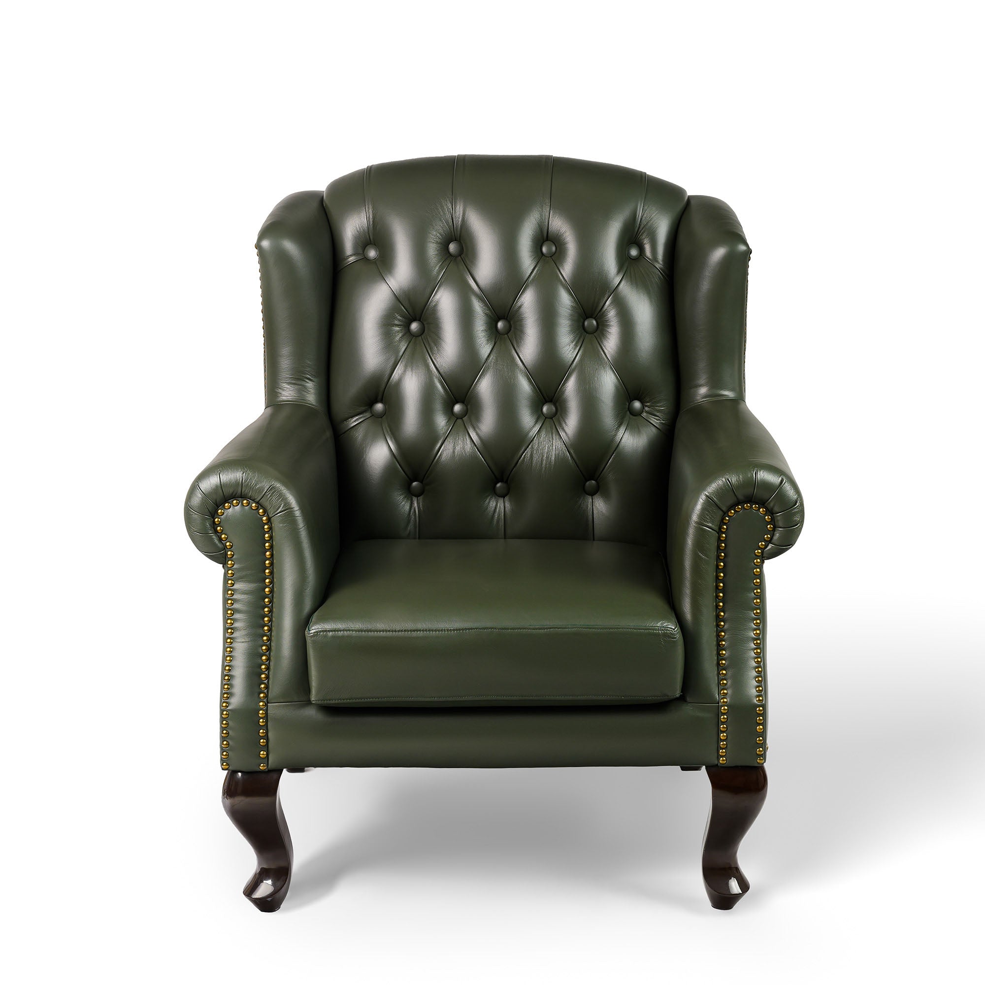 Genuine Leather Chesterfield Wing Chair Green
