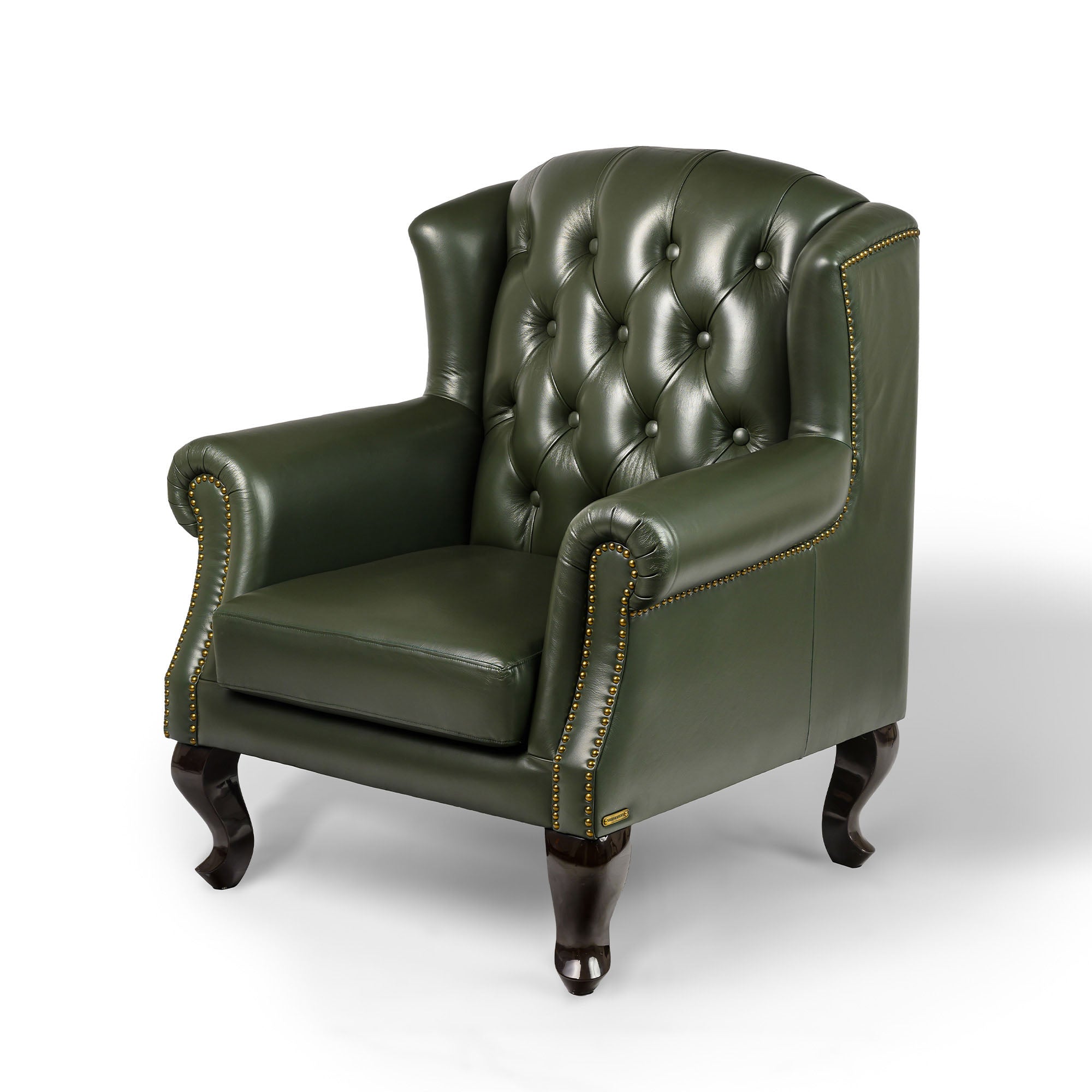 Genuine Leather Chesterfield Wing Chair Green