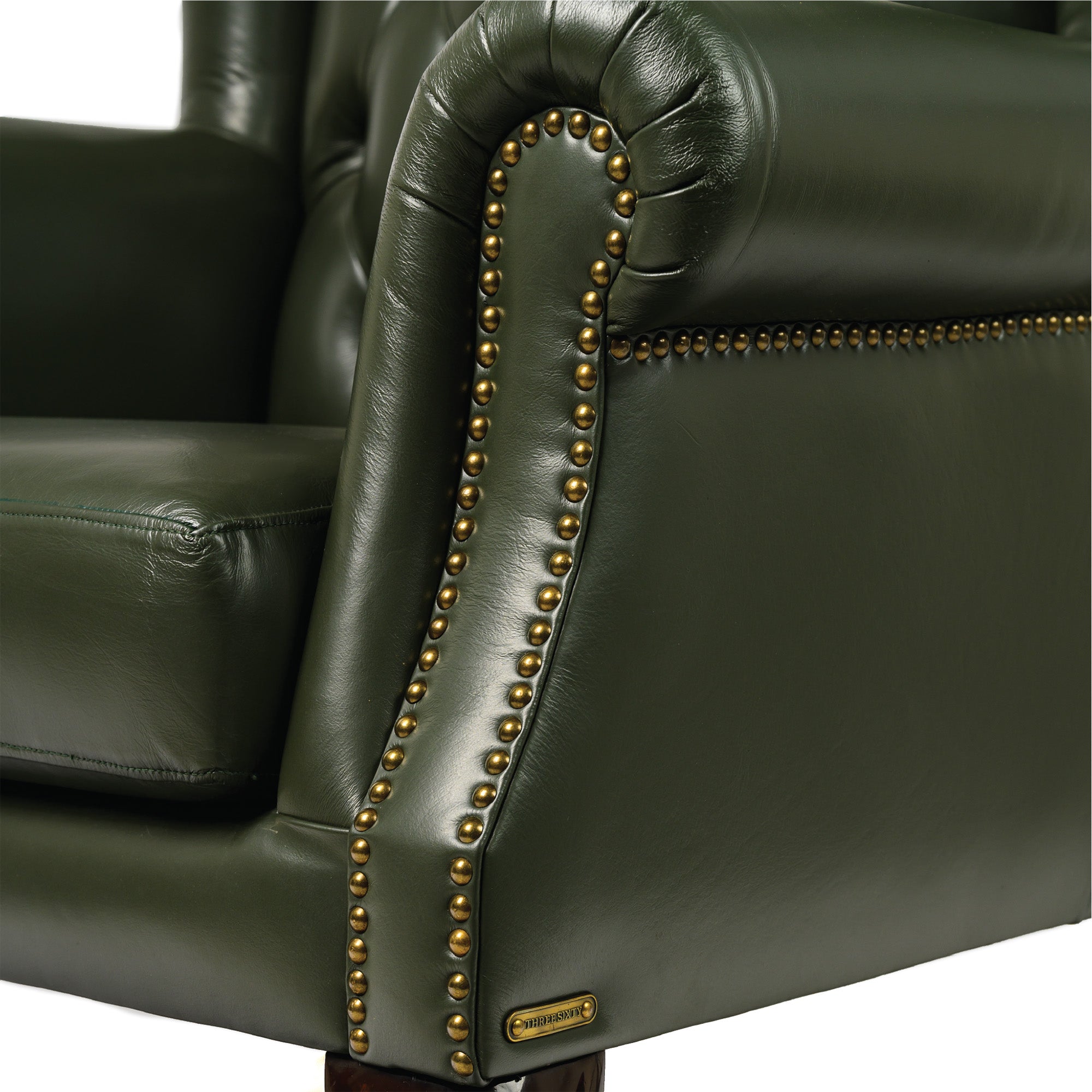 Genuine Leather Chesterfield Wing Chair Green