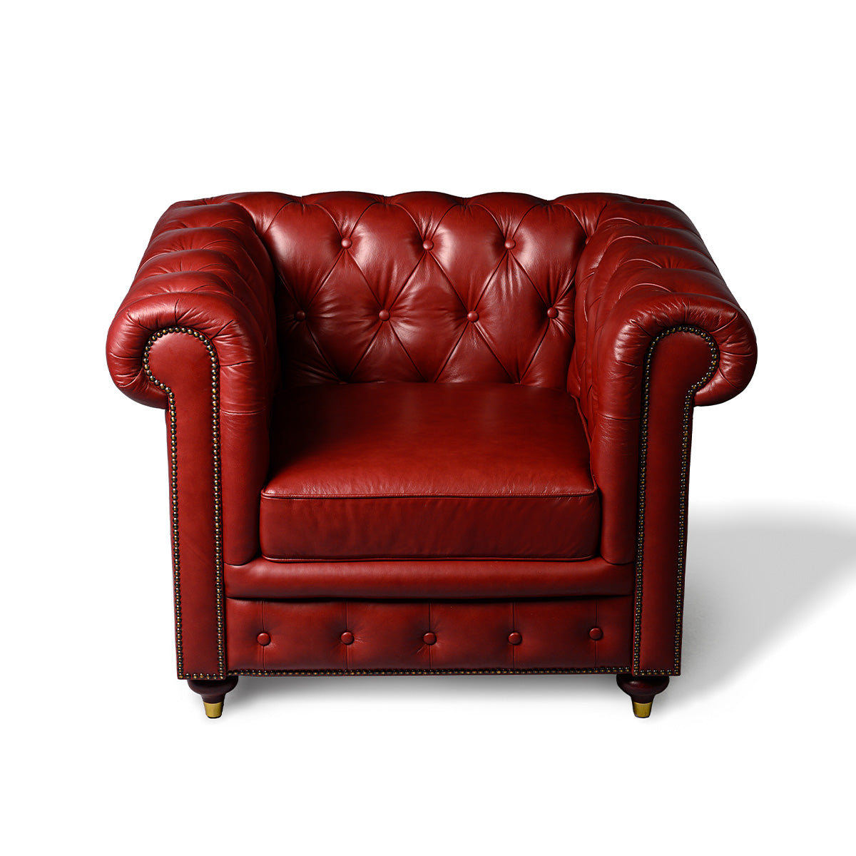 Chesterfield Genuine Leather Single Seater Sofa Red