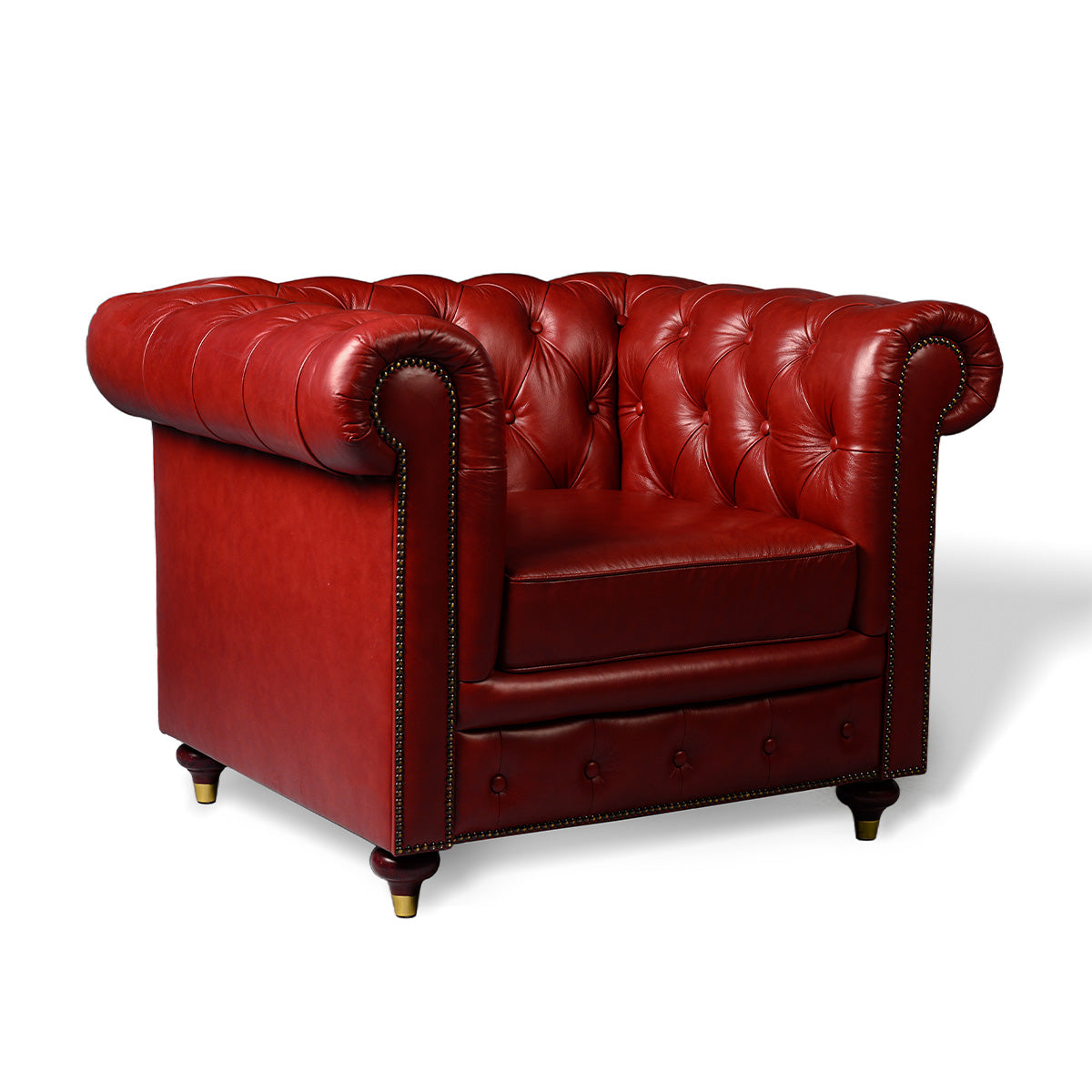 Chesterfield Genuine Leather Single Seater Sofa Red