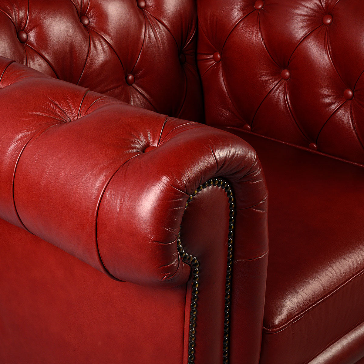 Chesterfield Genuine Leather Single Seater Sofa Red