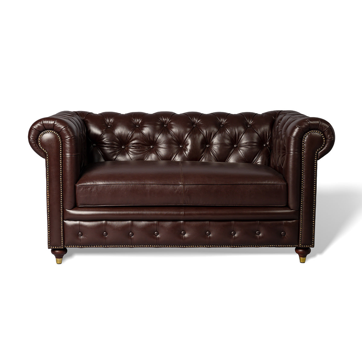 Chesterfield Genuine Leather Two Seater Sofa Brown