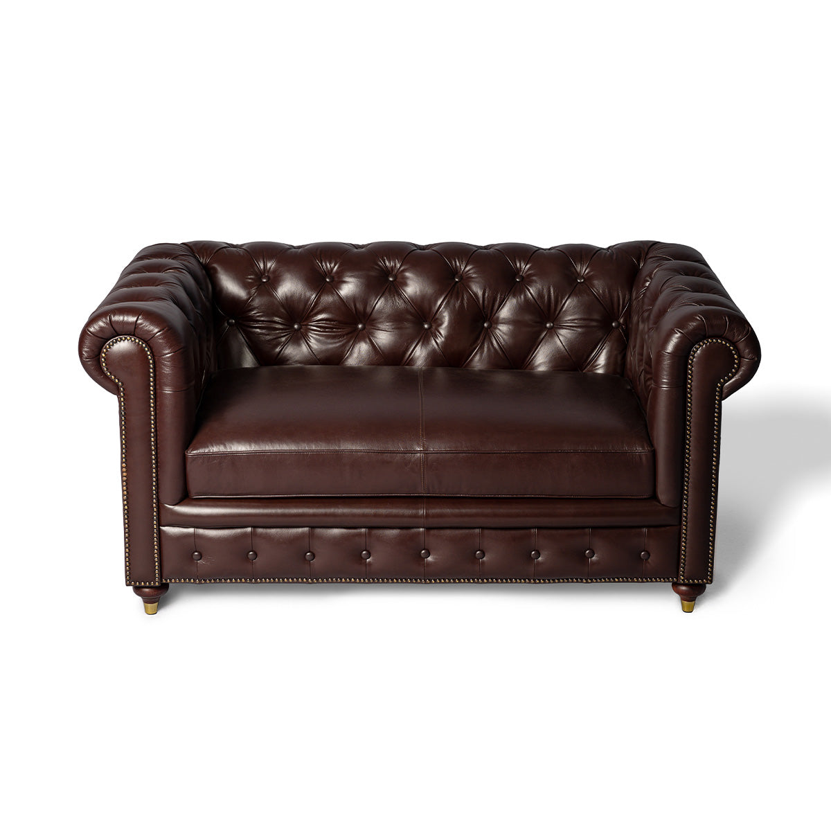 Chesterfield Genuine Leather Two Seater Sofa Brown