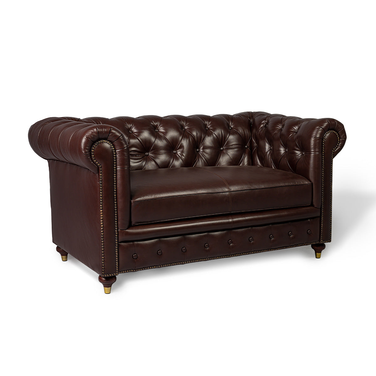 Chesterfield Genuine Leather Two Seater Sofa Brown