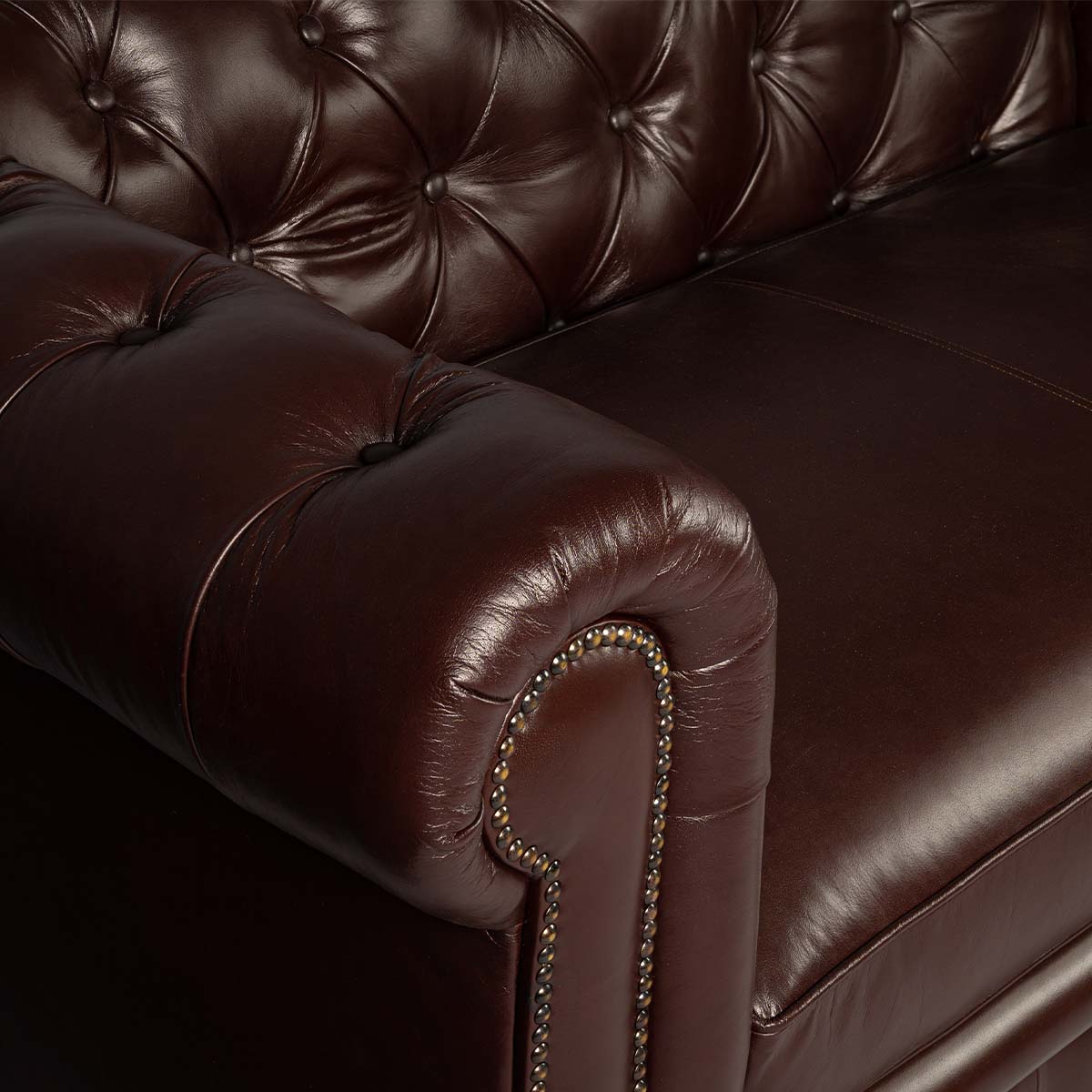 Chesterfield Genuine Leather Two Seater Sofa Brown