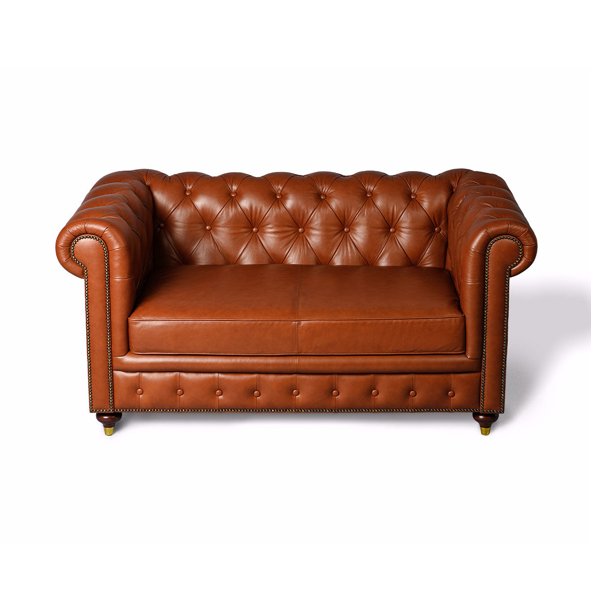 Chesterfield Genuine Leather Two Seater Sofa Cognac