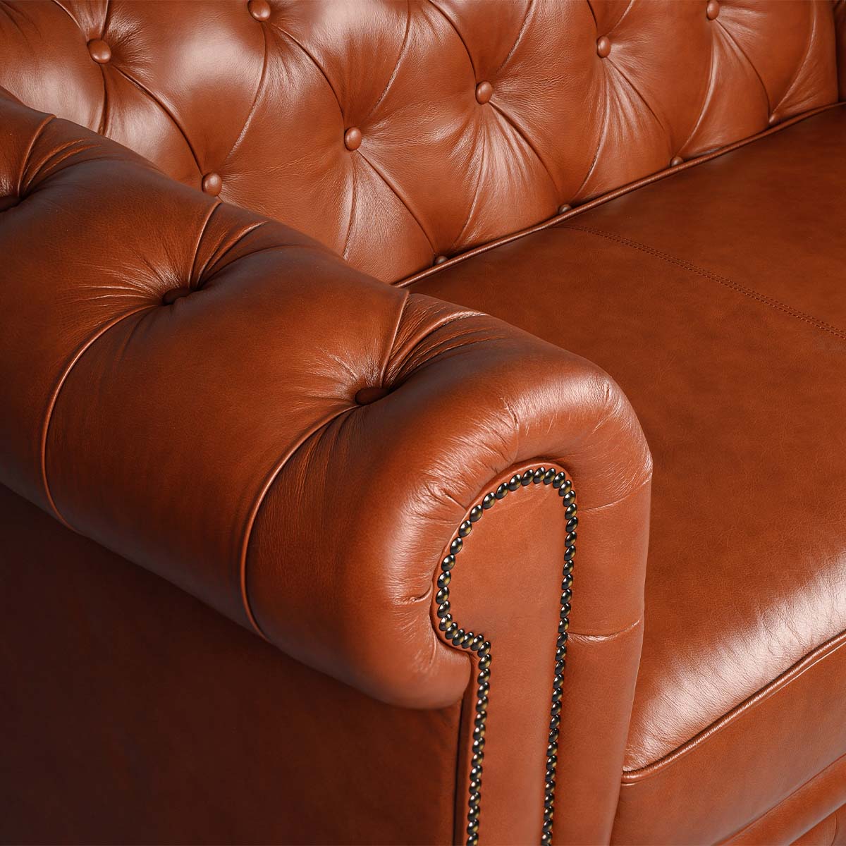 Chesterfield Genuine Leather Two Seater Sofa Cognac