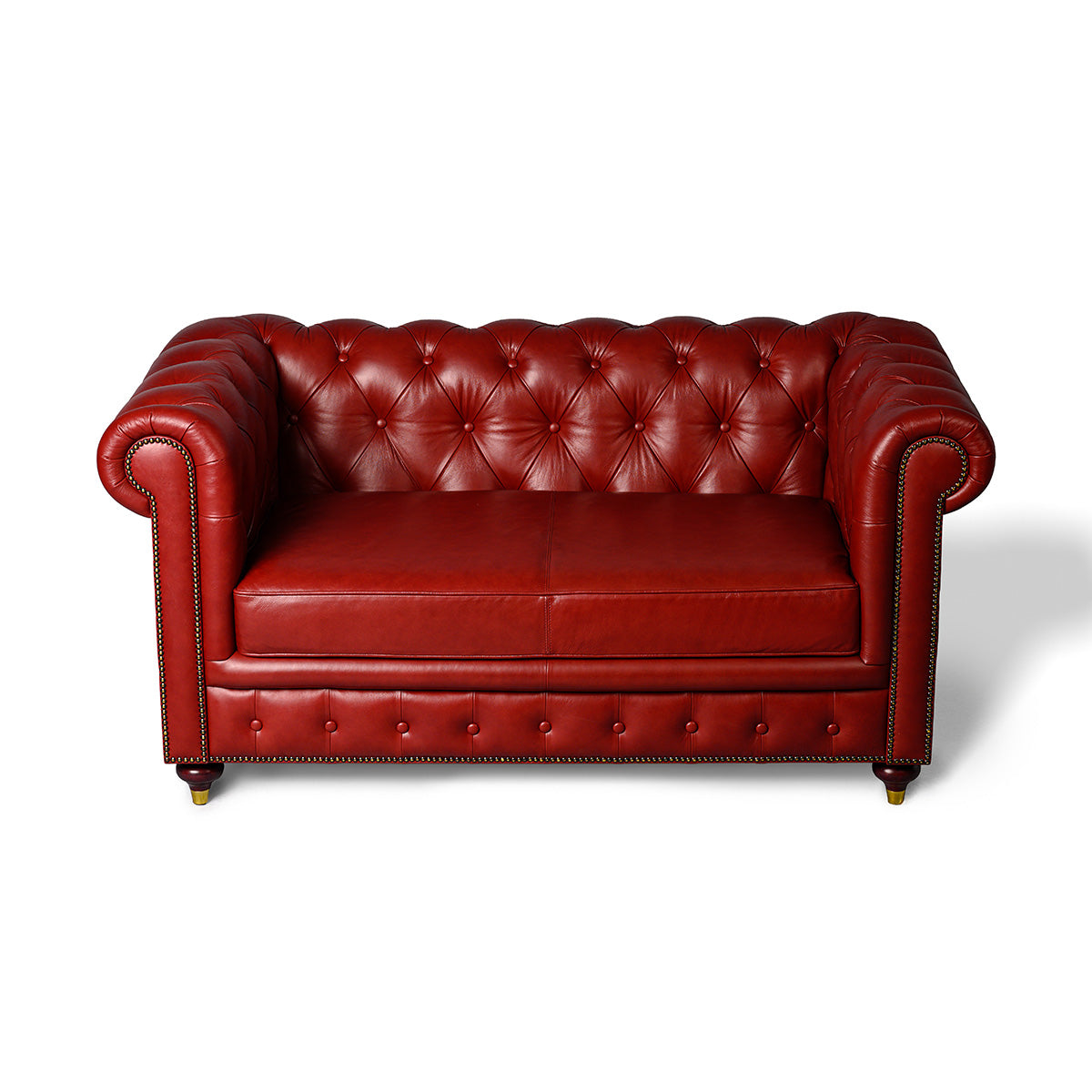 Chesterfield Genuine Leather Two Seater Sofa Red