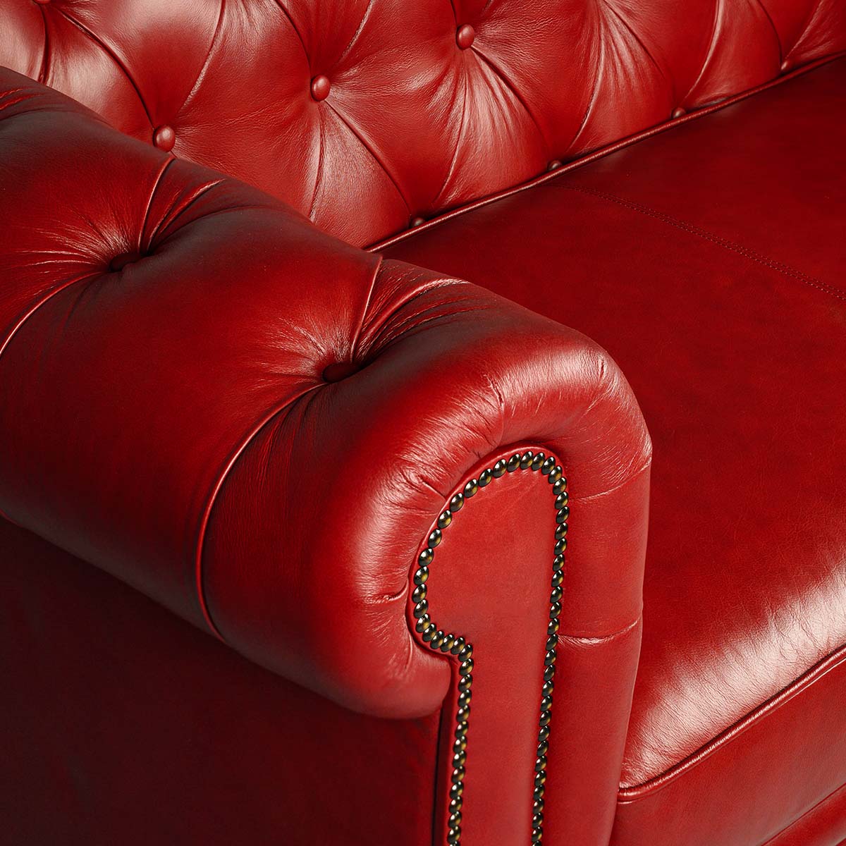 Chesterfield Genuine Leather Two Seater Sofa Red