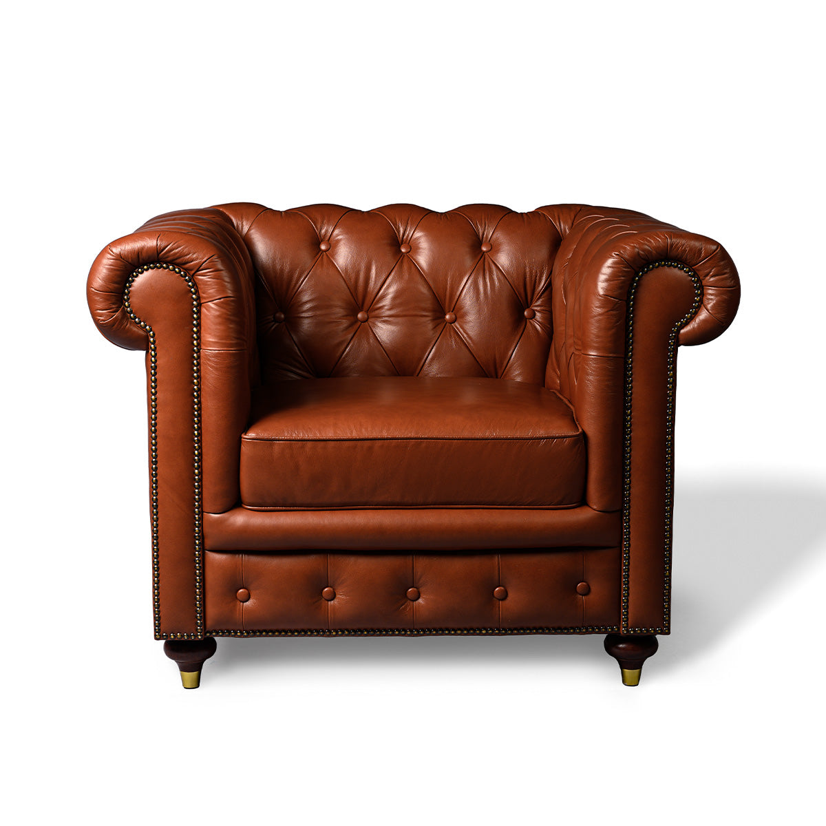 Chesterfield Genuine Leather Single Seater Sofa Cognac