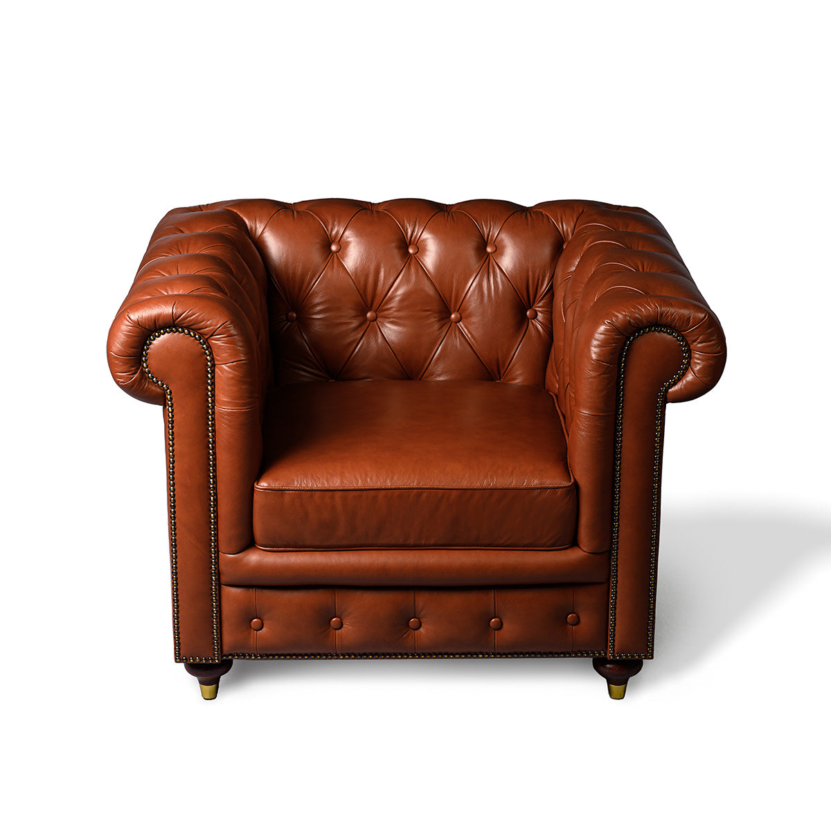 Chesterfield Genuine Leather Single Seater Sofa Cognac