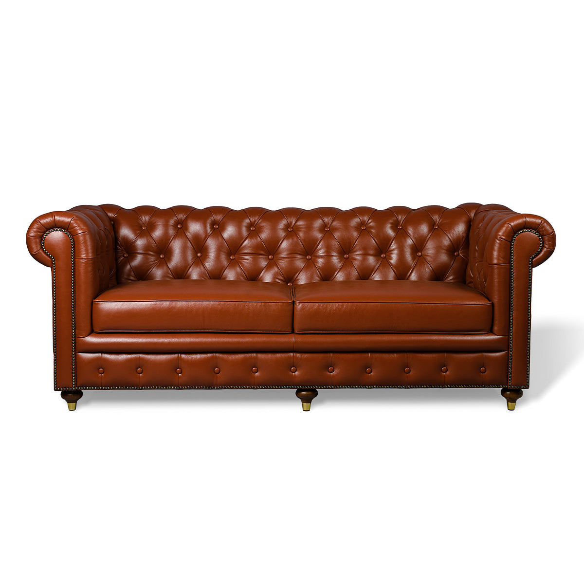 Chesterfield Genuine Leather Three Seater Sofa Cognac