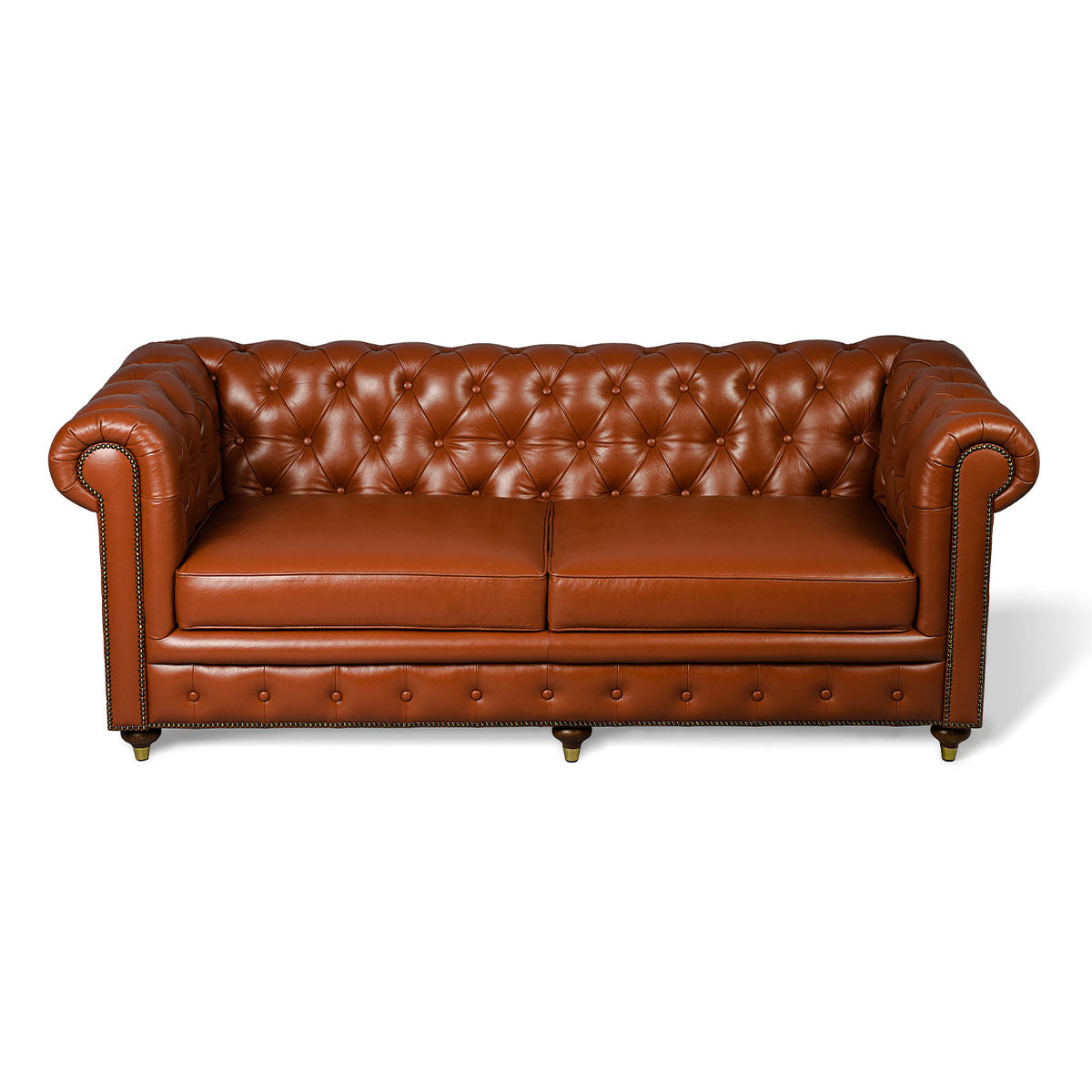 Chesterfield Genuine Leather Three Seater Sofa Cognac