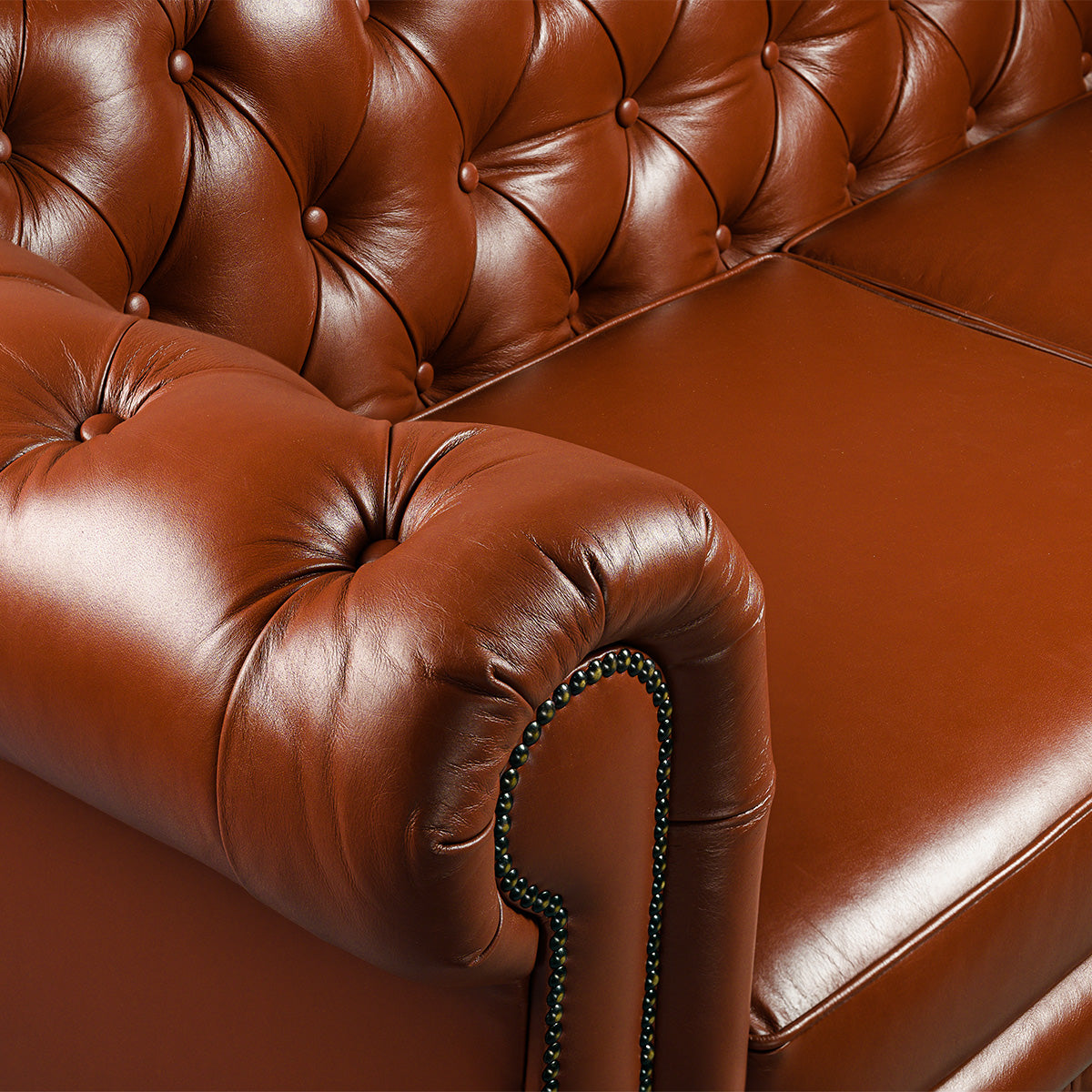 Chesterfield Genuine Leather Three Seater Sofa Cognac