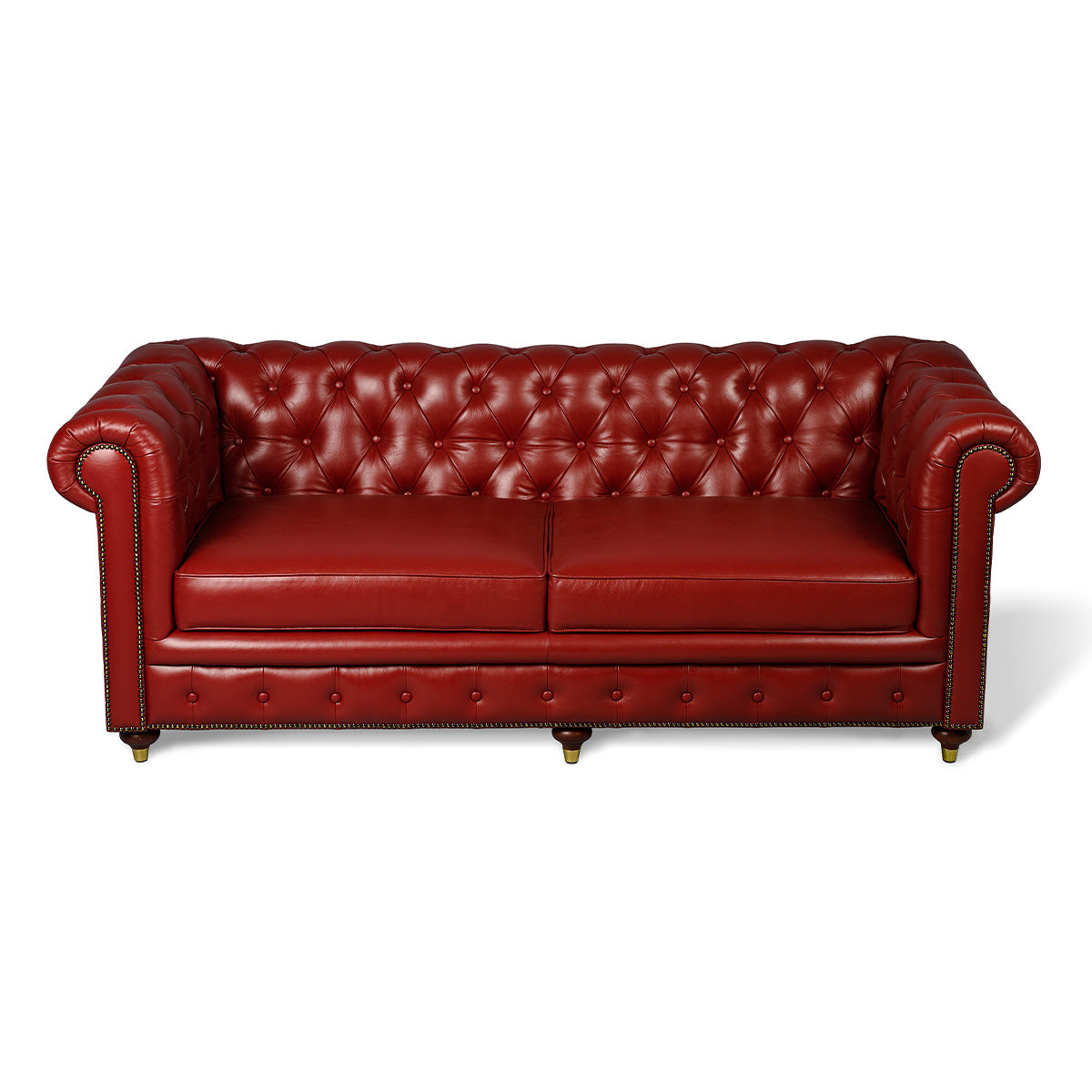 Chesterfield Genuine Leather Three Seater Sofa Red