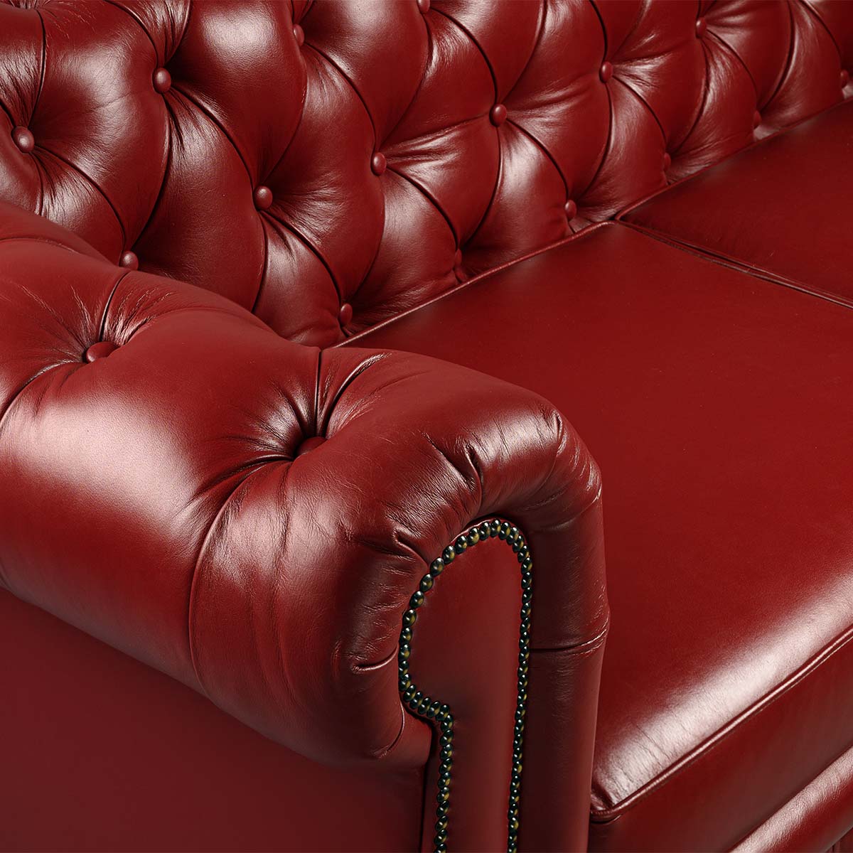 Chesterfield Genuine Leather Three Seater Sofa Red