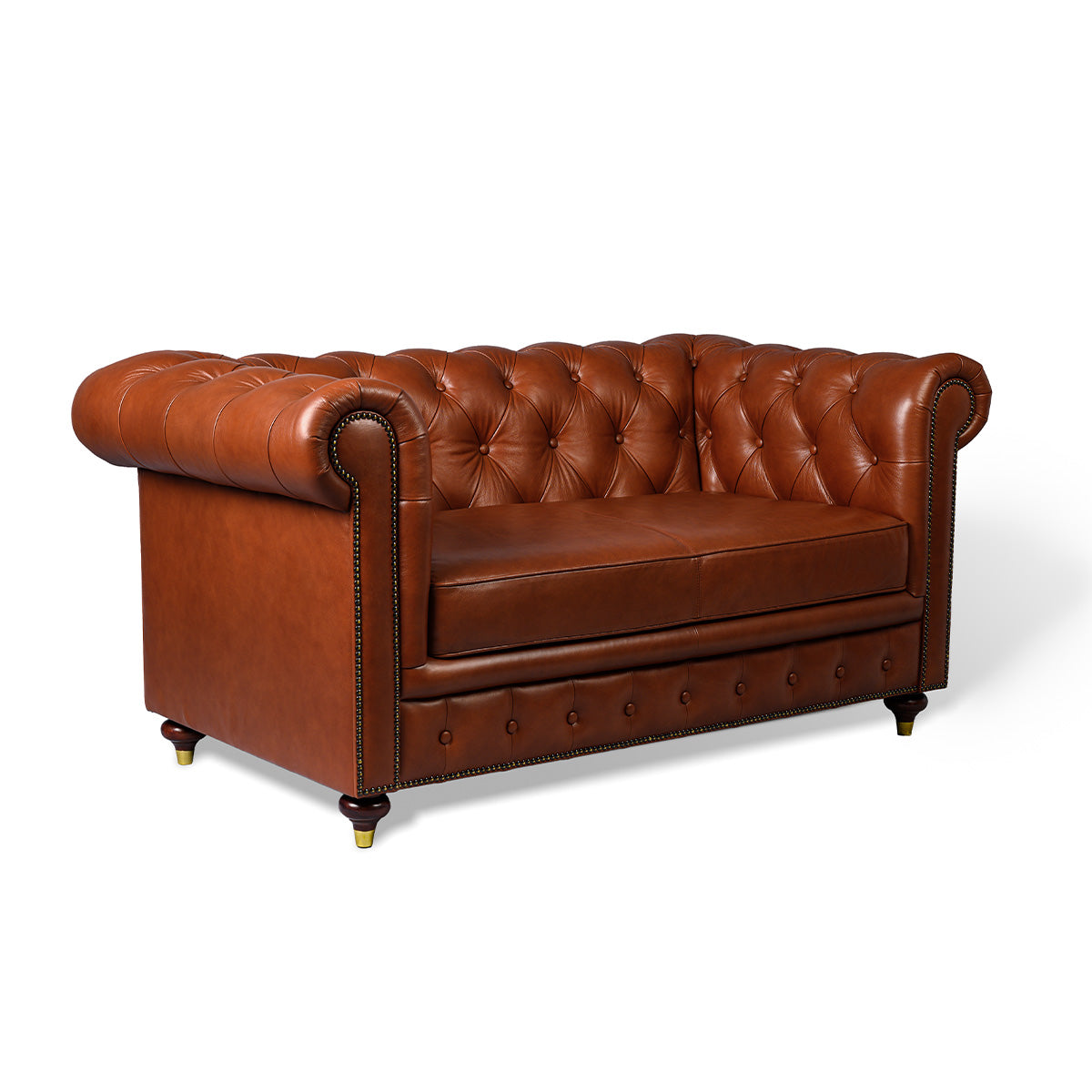 Chesterfield Genuine Leather Two Seater Sofa Cognac