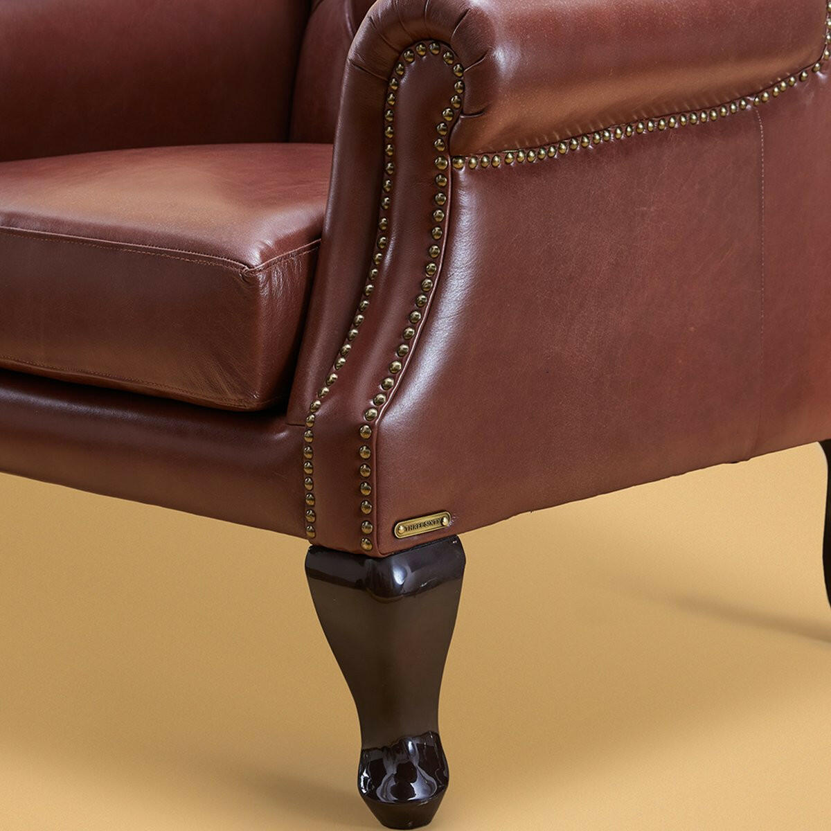 Genuine Leather Chesterfield Wing Chair Cognac